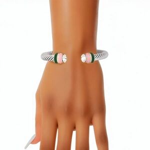 AKA Sorority Pink and Green Pearl Cable Classic Bangle